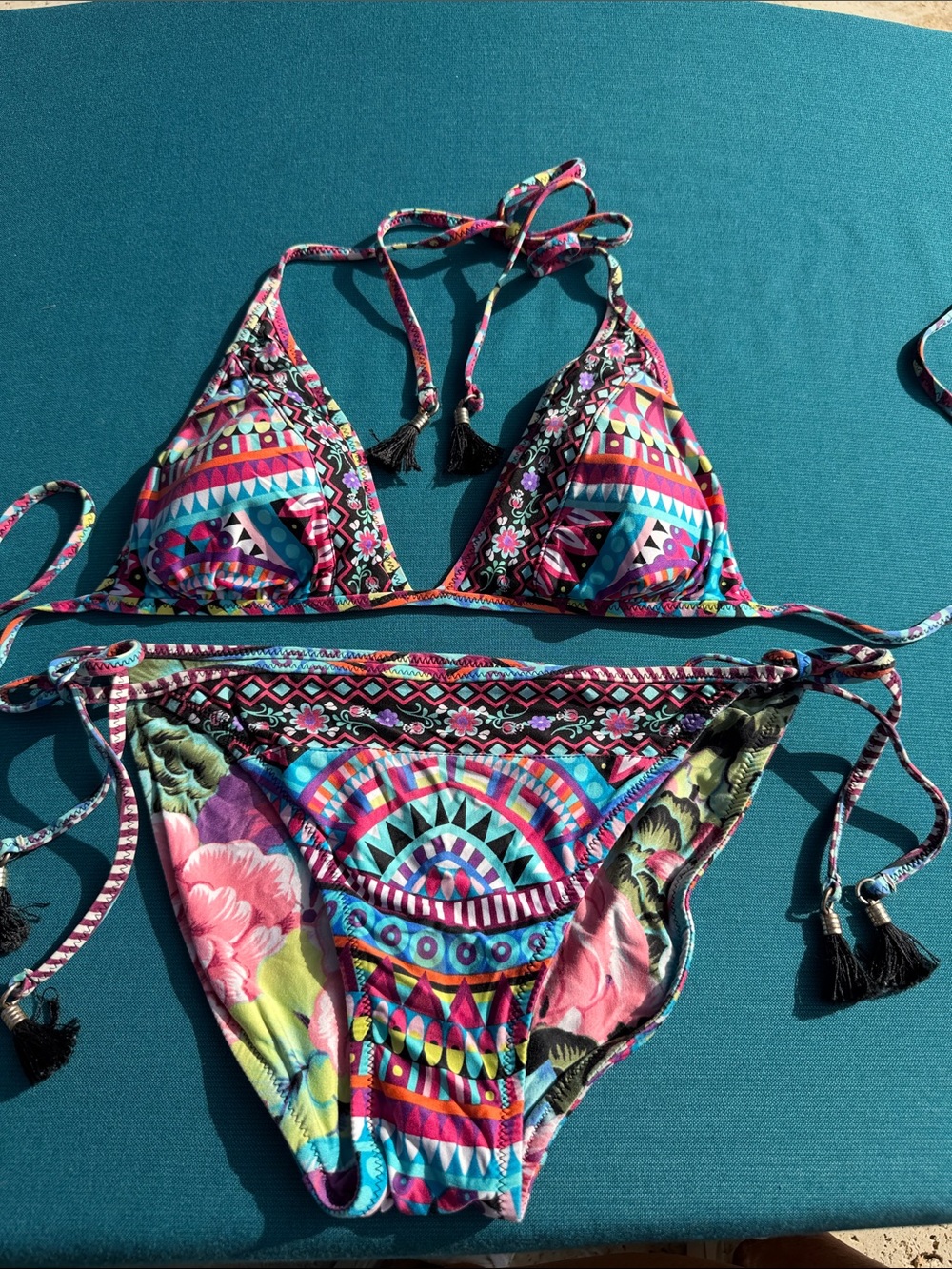Reversible, floral Multicolor Tribal Print String Bikini